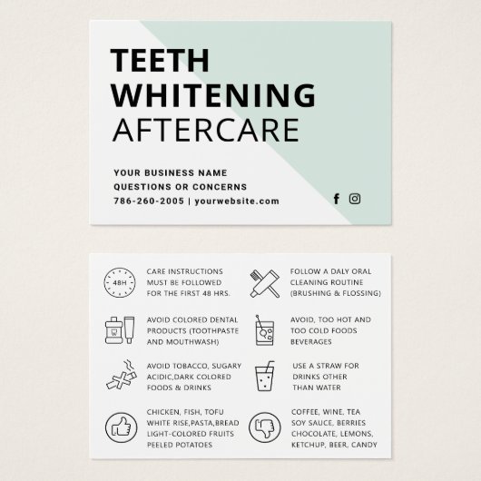 Eenvoudige teeth Whitening Aftercare Instructions Visitekaartje (Voorkant /achterkant)