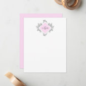 Eenvoudige tekening Floral roze Notitiekaartje (Voorkant / Achterkant in situ)