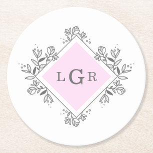 Eenvoudige tekening Floral roze Ronde Kartonnen Onderzetter