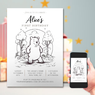 Eenvoudige tekening Klein Beer Baby Verjaardag Kaart