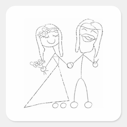 Eenvoudige tekentekening van bride en groom vierkante sticker (Voorkant)