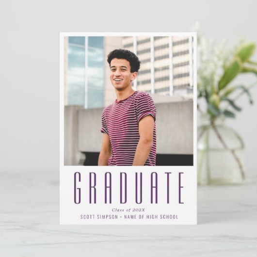 Eenvoudige tekst aangepaste foto afstuderen aankon aankondiging (Staand voorkant)