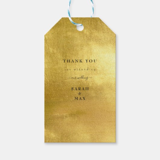 Eenvoudige tekst alleen metalen gouden bruiloft cadeaulabel (Voorkant)