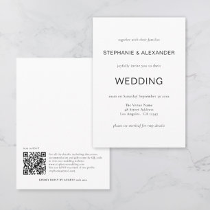 Eenvoudige tekst Alleen QR Code Black White Weddin Kaart