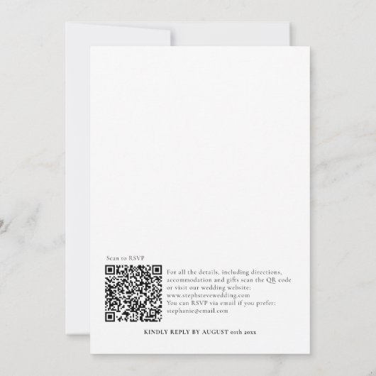 Eenvoudige tekst Alleen QR Code Black White Weddin Kaart (Achterkant)
