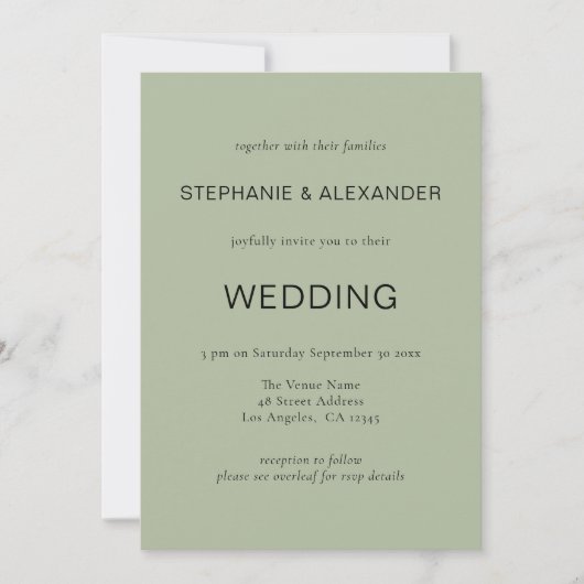 Eenvoudige tekst alleen QR-code Sage Green Wedding Kaart (Voorkant)
