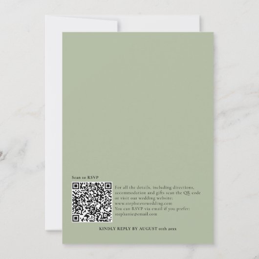 Eenvoudige tekst alleen QR-code Sage Green Wedding Kaart (Achterkant)