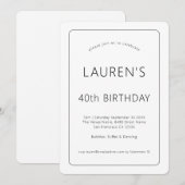 Eenvoudige tekst Alleen zwart wit 40e verjaardag Kaart (Voorkant / Achterkant)