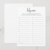 Eenvoudige tekst Baby Namen Douche Game Kaart (Voorkant / Achterkant)