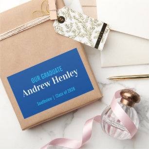 Eenvoudige Tekst Blauw en Wit Graduatie Party Favo Rechthoekige Sticker