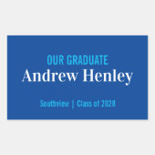 Eenvoudige Tekst Blauw en Wit Graduatie Party Favo Rechthoekige Sticker (Voorkant)