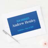 Eenvoudige Tekst Blauw en Wit Graduatie Party Favo Rechthoekige Sticker (Envelop)