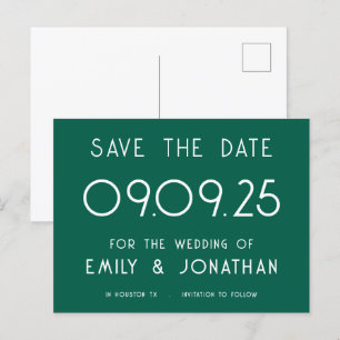 Eenvoudige tekst Emerald Green Wedding Save the Da Aankondigingskaart