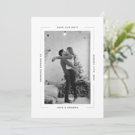 Eenvoudige tekst en foto bruiloft opslaan van de d save the date (Staand voorkant)