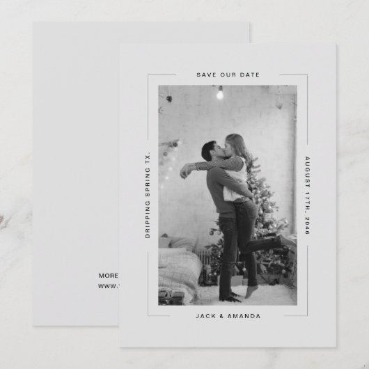 Eenvoudige tekst en foto bruiloft opslaan van de d save the date (Voorkant / Achterkant)
