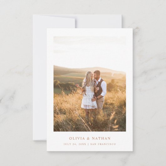 Eenvoudige tekst en foto van Elegant Terracotta |  Save The Date (Voorkant)