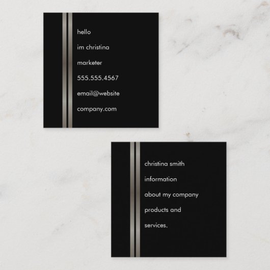 Eenvoudige tekst Faux Metallic dubbele rand Vierkante Visitekaartje (Voorkant / Achterkant)