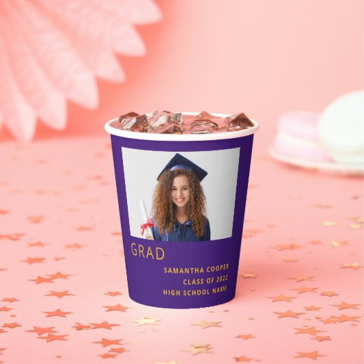 Eenvoudige Tekst Foto 2024 Afstuderen Paarse Geel Papieren Bekers (Insitu)
