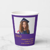 Eenvoudige Tekst Foto 2024 Afstuderen Paarse Geel Papieren Bekers (Voorkant)
