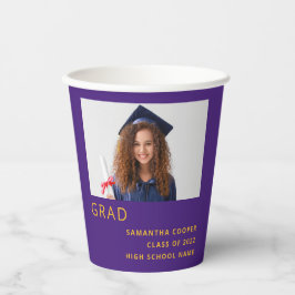 Eenvoudige Tekst Foto 2024 Afstuderen Paarse Geel Papieren Bekers