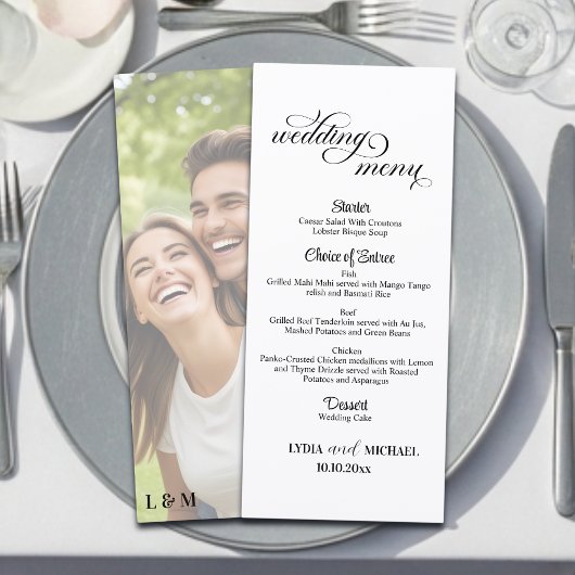 Eenvoudige tekst foto-overlay 10x13'' trouwmenu menu