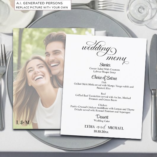 Eenvoudige tekst foto-overlay trouwmenu