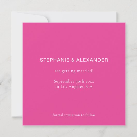 Eenvoudige tekst Hot Pink Wedding Square Save The Date (Achterkant)