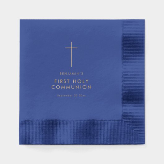 Eenvoudige Tekst Kruis Eerste Heilige Communie Folie Servetten (Voorkant)