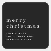 Eenvoudige tekst Naam Merry Christmas White Zwart Vierkante Sticker (Voorkant)