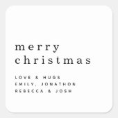Eenvoudige tekst Naam Merry Christmas Zwart Wit Vierkante Sticker (Voorkant)