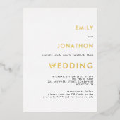 Eenvoudige Tekst QR-code Trouw Wit Goud Echt Folie Uitnodiging (Voorkant)