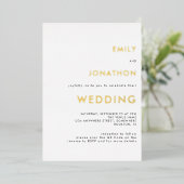 Eenvoudige tekst QR-code Trouw Wit Goud Echt Folie Uitnodiging (Staand Voorkant)