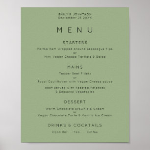 Eenvoudige tekst saliegroen trouwmenu poster