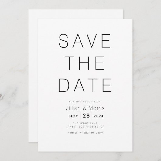 Eenvoudige tekst sparen de datumuitnodiging kaart (Voorkant / Achterkant)