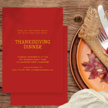 Eenvoudige Tekst Thanksgiving Diner Goud Rood