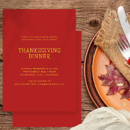 Eenvoudige Tekst Thanksgiving Diner Goud Rood Kaart
