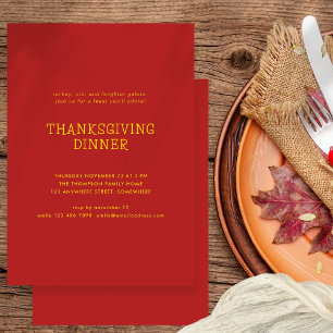 Eenvoudige Tekst Thanksgiving Diner Goud Rood Kaart