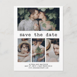 Eenvoudige tekst Typewriter Save the Date | 4 Foto Aankondigingskaart
