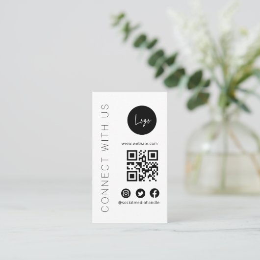 Eenvoudige tekst visitekaartje sociale media QR-co (Staand voorkant)