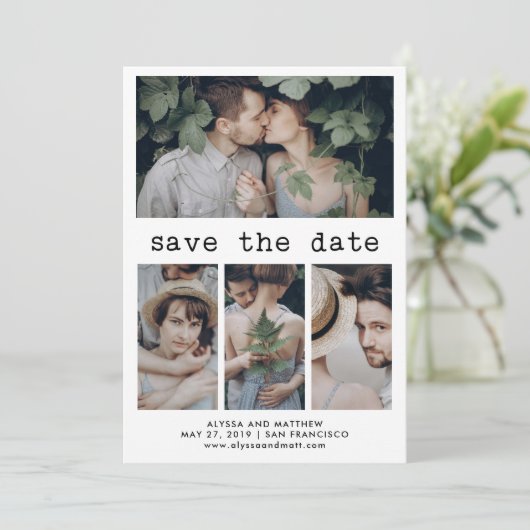 Eenvoudige tekst voor schrijfmachines Sla de datum Save The Date (Staand voorkant)