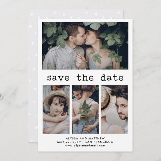 Eenvoudige tekst voor schrijfmachines Sla de datum Save The Date (Voorkant / Achterkant)