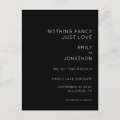 Eenvoudige tekst Zwart Bruiloft Bewaar de datum Aankondigingskaart (Voorkant)