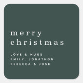 Eenvoudige tekstnaam Vrolijk Kerstmis Wit Groen Vierkante Sticker (Voorkant)