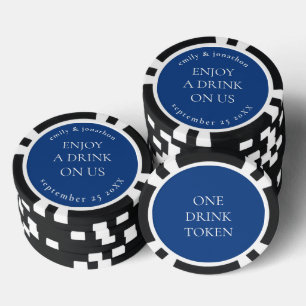 Eenvoudige tekstnamen Datum Bruiloft Blauw Drink T Poker Chips