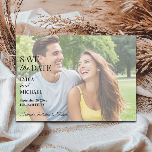 Eenvoudige tekstoverlayfoto save the date