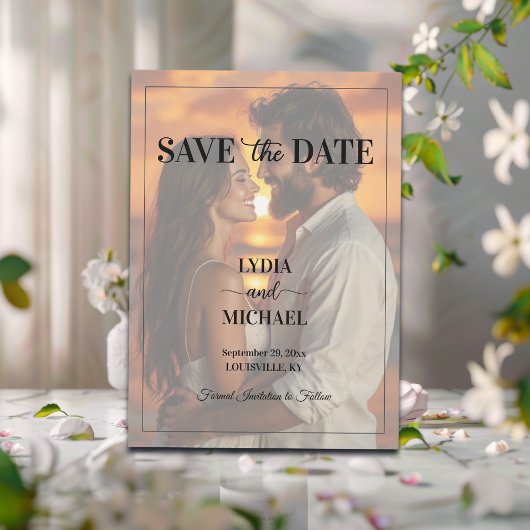 Eenvoudige tekstoverlayfoto save the date