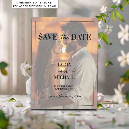 Eenvoudige tekstoverlayfoto save the date