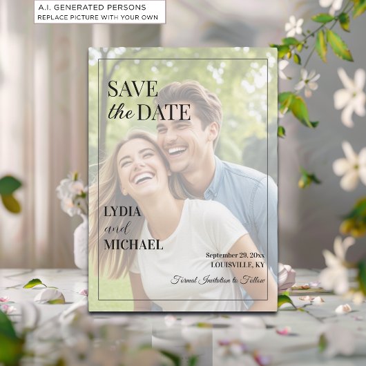 Eenvoudige tekstoverlayfoto save the date