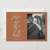 Eenvoudige terracota moderne foto save the date (Voorkant)