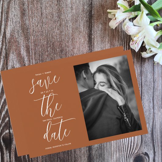 Eenvoudige terracota moderne foto save the date